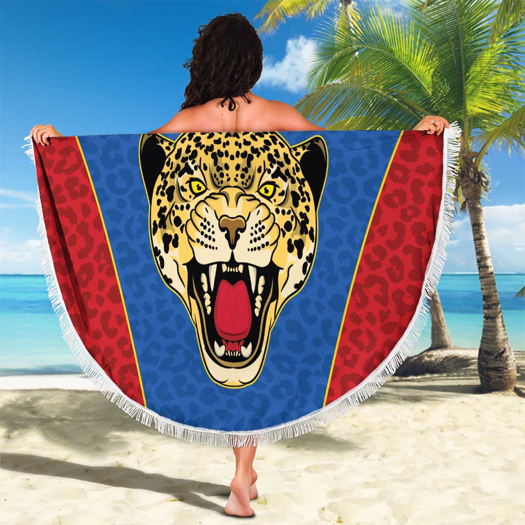 DR Congo Football Custom Beach Blanket Blue Leopard Skin Pattern - Wonder Print Shop