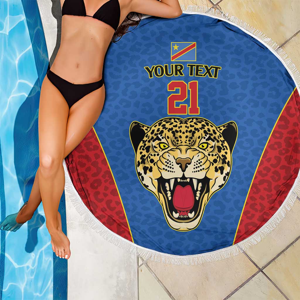 DR Congo Football Custom Beach Blanket Blue Leopard Skin Pattern - Wonder Print Shop