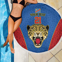 DR Congo Football Custom Beach Blanket Blue Leopard Skin Pattern - Wonder Print Shop