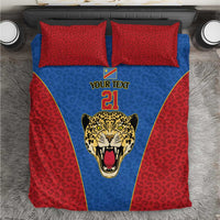 DR Congo Football Custom Bedding Set Blue Leopard Skin Pattern - Wonder Print Shop
