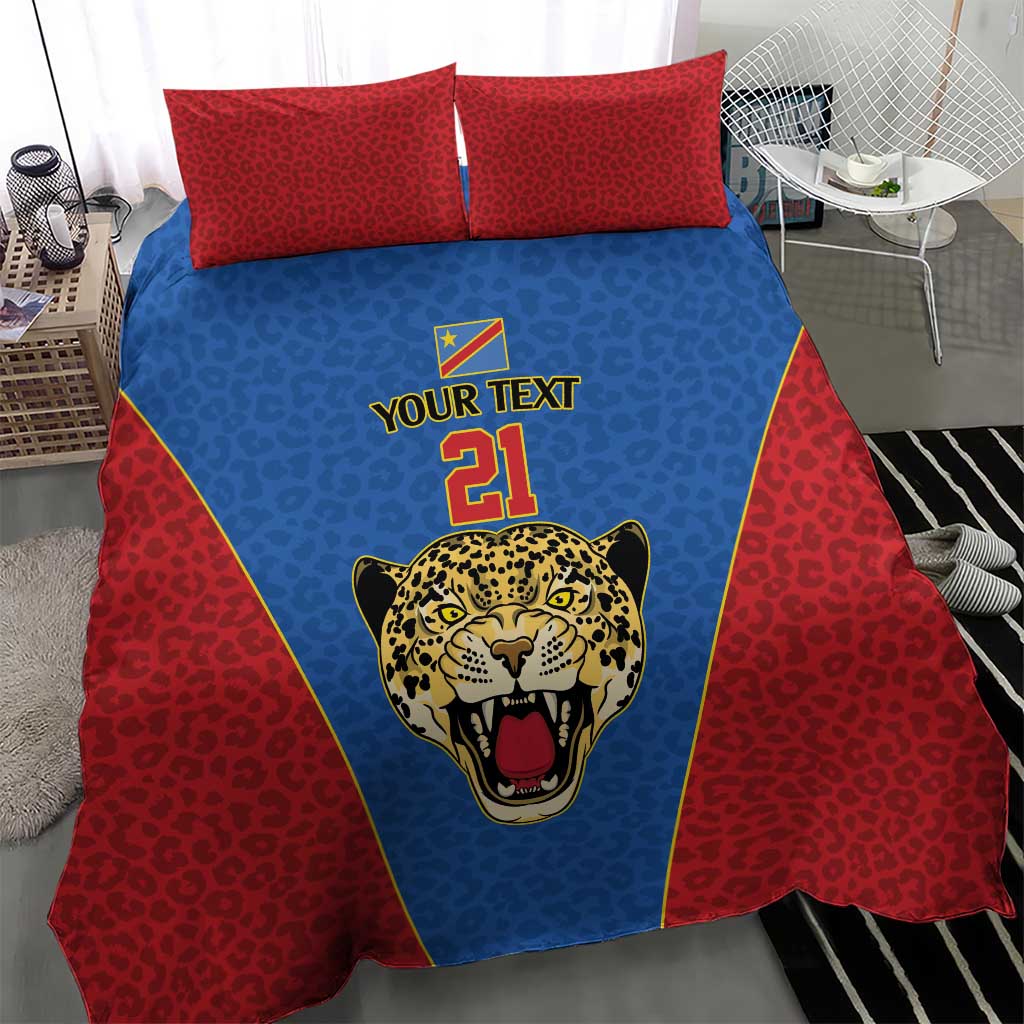 DR Congo Football Custom Bedding Set Blue Leopard Skin Pattern - Wonder Print Shop