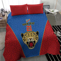 DR Congo Football Custom Bedding Set Blue Leopard Skin Pattern - Wonder Print Shop