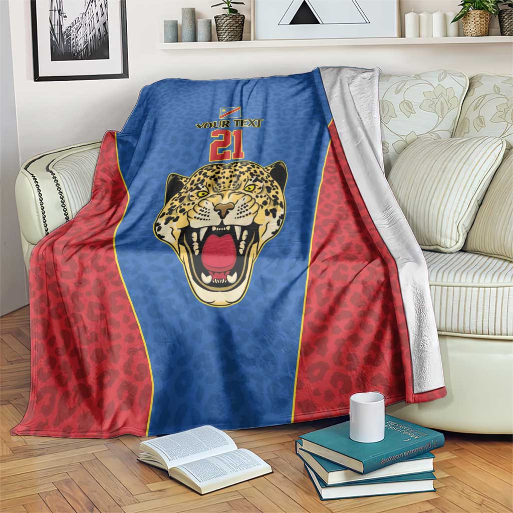 DR Congo Football Custom Blanket Blue Leopard Skin Pattern - Wonder Print Shop