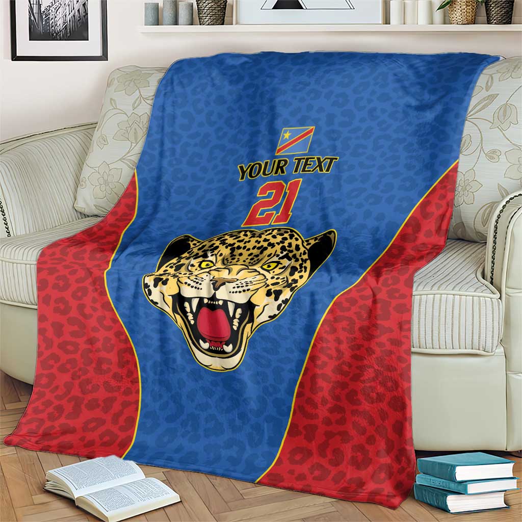DR Congo Football Custom Blanket Blue Leopard Skin Pattern - Wonder Print Shop