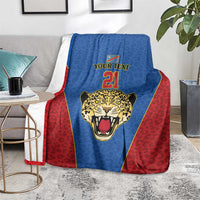 DR Congo Football Custom Blanket Blue Leopard Skin Pattern - Wonder Print Shop