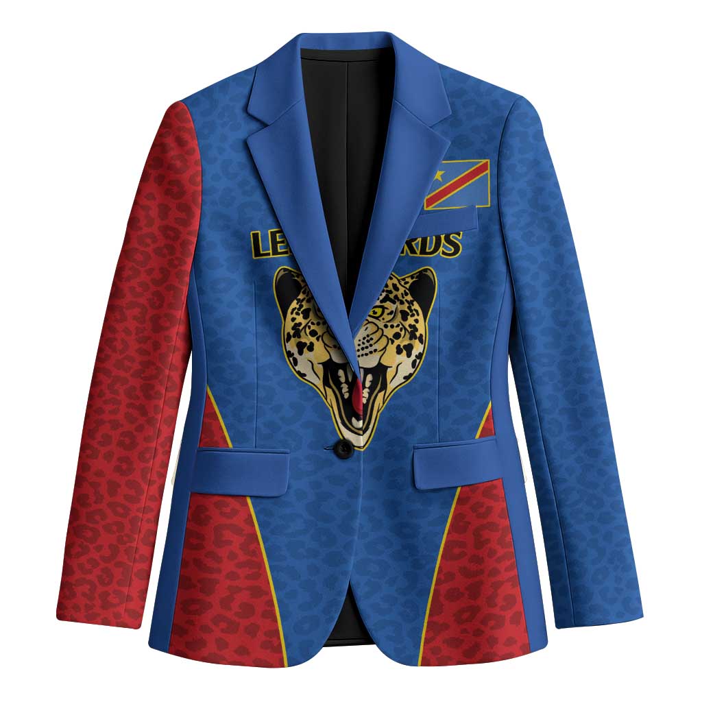 Africa DR Congo Football Custom Blazer Blue Leopard Skin Pattern