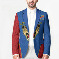 Africa DR Congo Football Custom Blazer Blue Leopard Skin Pattern