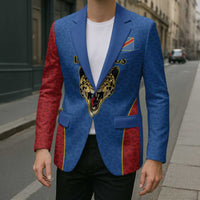 Africa DR Congo Football Custom Blazer Blue Leopard Skin Pattern