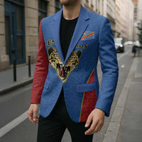 Africa DR Congo Football Custom Blazer Blue Leopard Skin Pattern