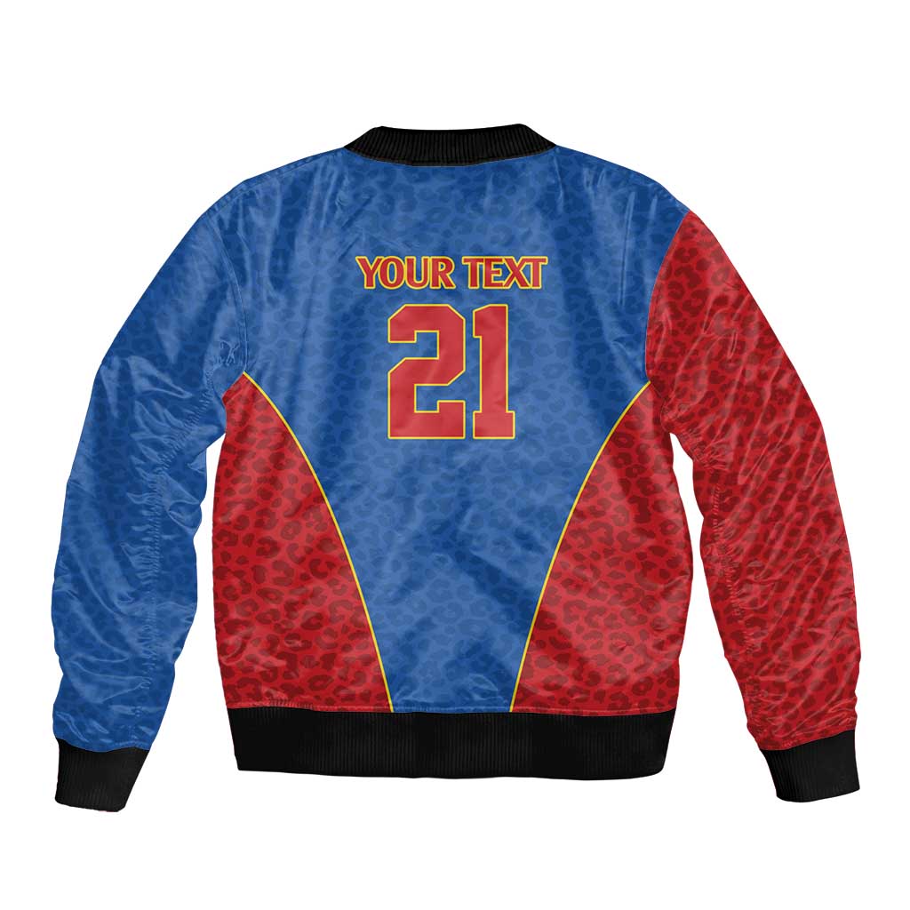 DR Congo Football Custom Bomber Jacket Blue Leopard Skin Pattern - Wonder Print Shop