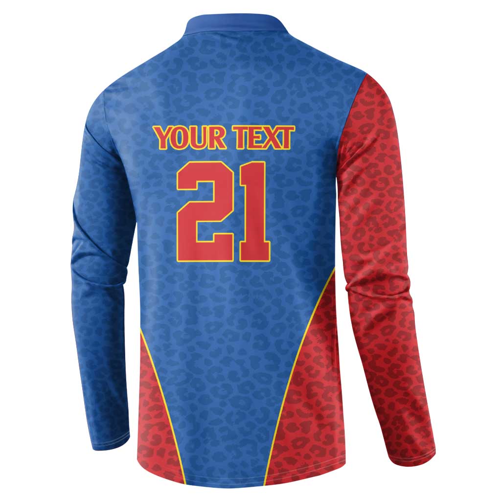 DR Congo Football Custom Button Sweatshirt Blue Leopard Skin Pattern - Wonder Print Shop