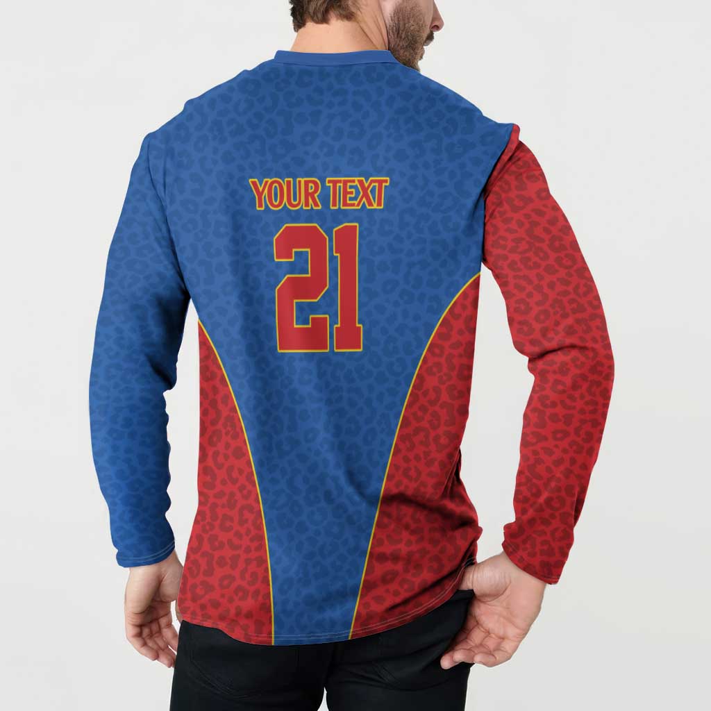 DR Congo Football Custom Button Sweatshirt Blue Leopard Skin Pattern - Wonder Print Shop
