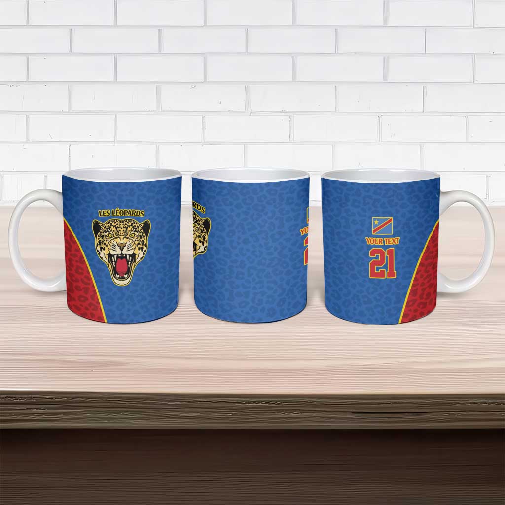 Africa DR Congo Football Custom Ceramic Mug Blue Leopard Skin Pattern
