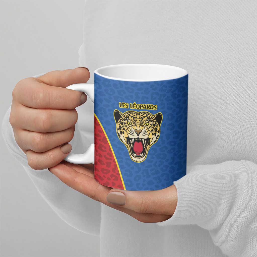 Africa DR Congo Football Custom Ceramic Mug Blue Leopard Skin Pattern