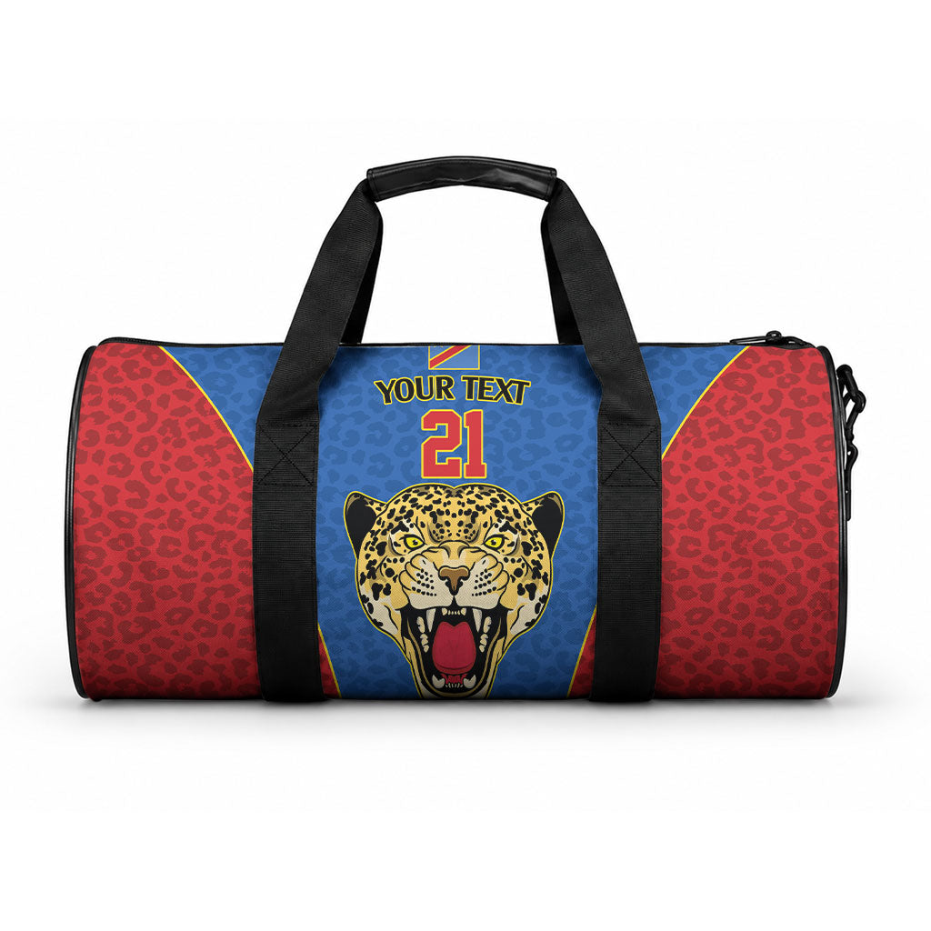 Africa DR Congo Football Custom Duffle Bag Blue Leopard Skin Pattern