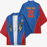 Africa DR Congo Football Custom Kimono Blue Leopard Skin Pattern