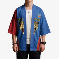 Africa DR Congo Football Custom Kimono Blue Leopard Skin Pattern