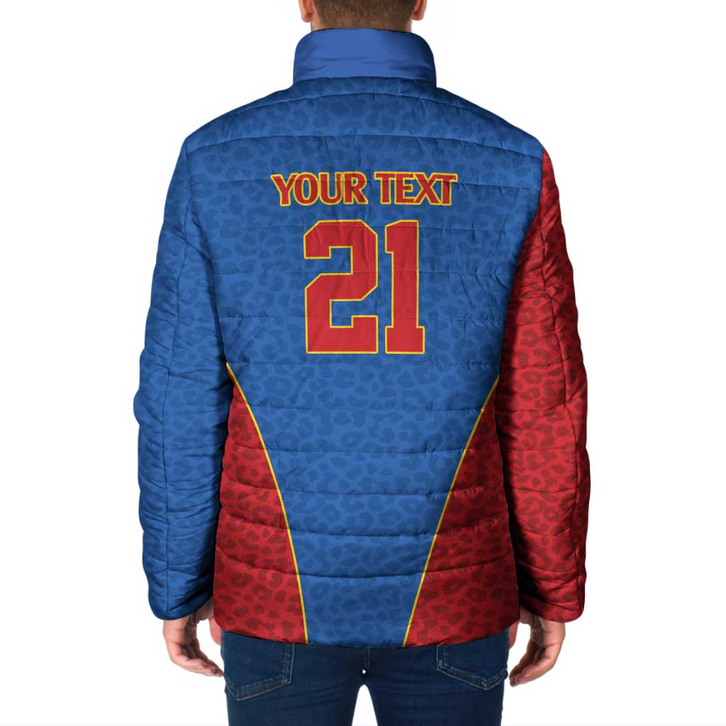 Africa DR Congo Football Custom Padded Jacket Blue Leopard Skin Pattern