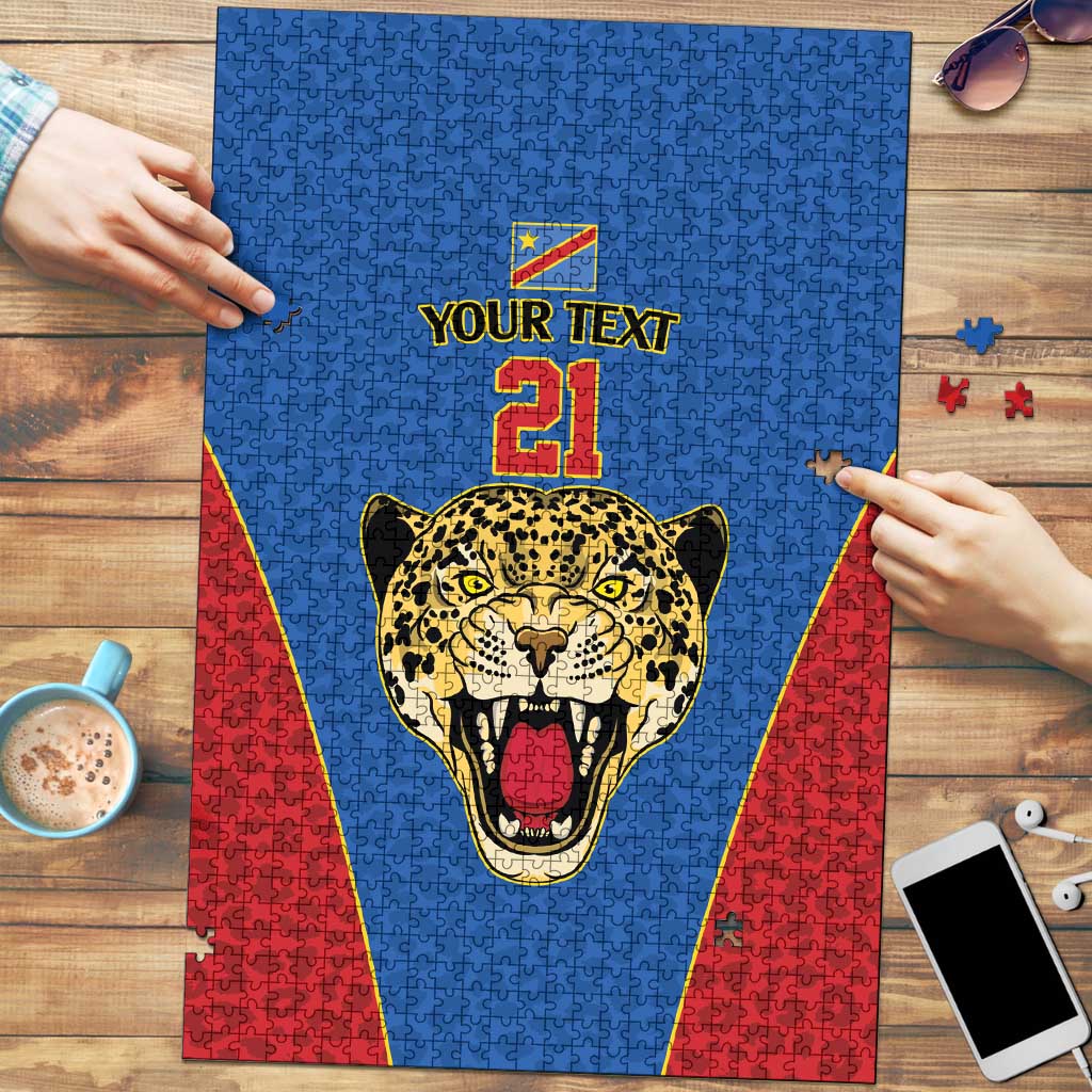 Africa DR Congo Football Custom Puzzle Blue Leopard Skin Pattern