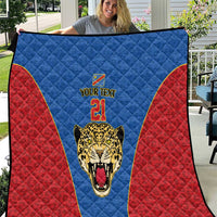 DR Congo Football Custom Quilt Blue Leopard Skin Pattern - Wonder Print Shop