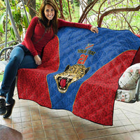 DR Congo Football Custom Quilt Blue Leopard Skin Pattern - Wonder Print Shop