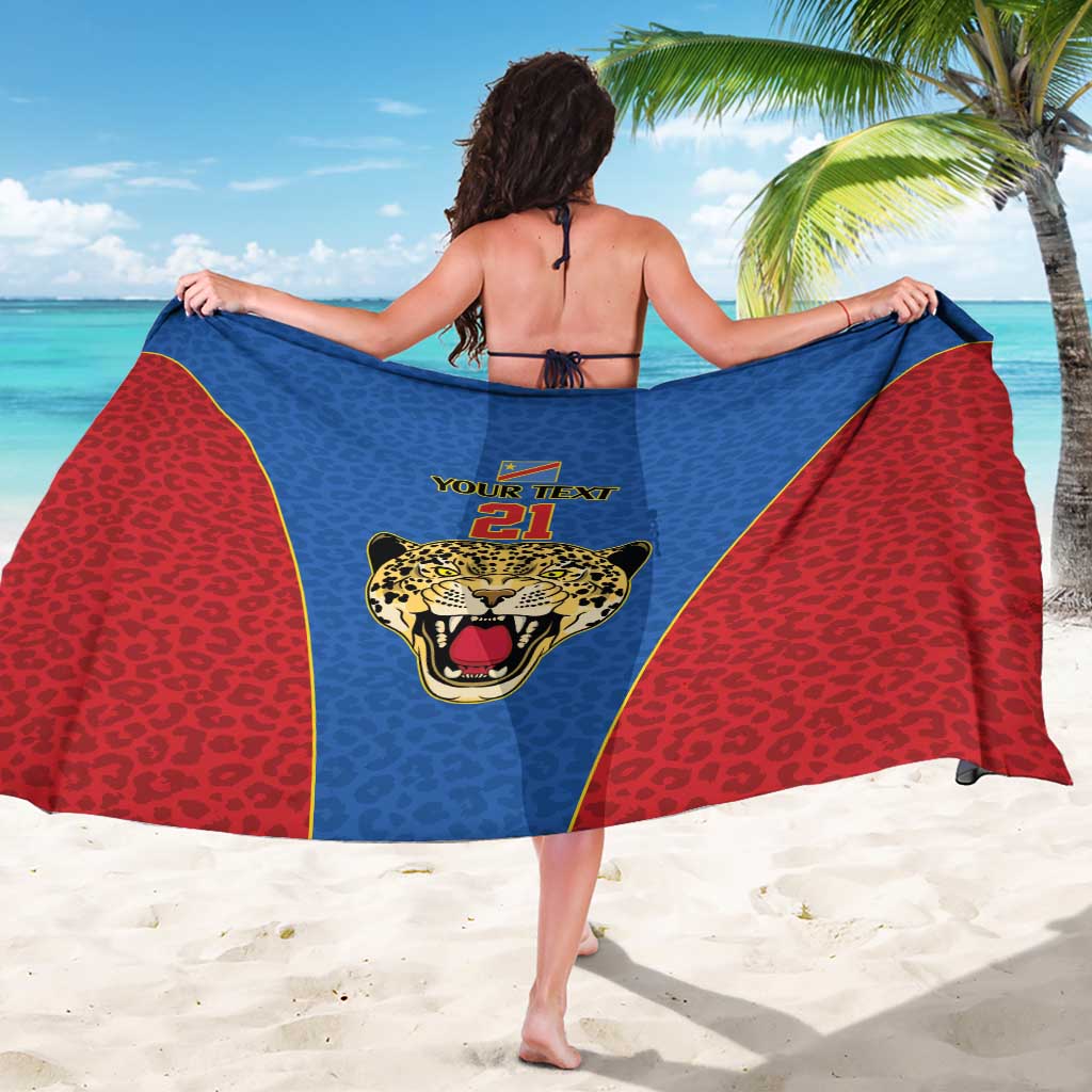 DR Congo Football Custom Sarong Blue Leopard Skin Pattern - Wonder Print Shop
