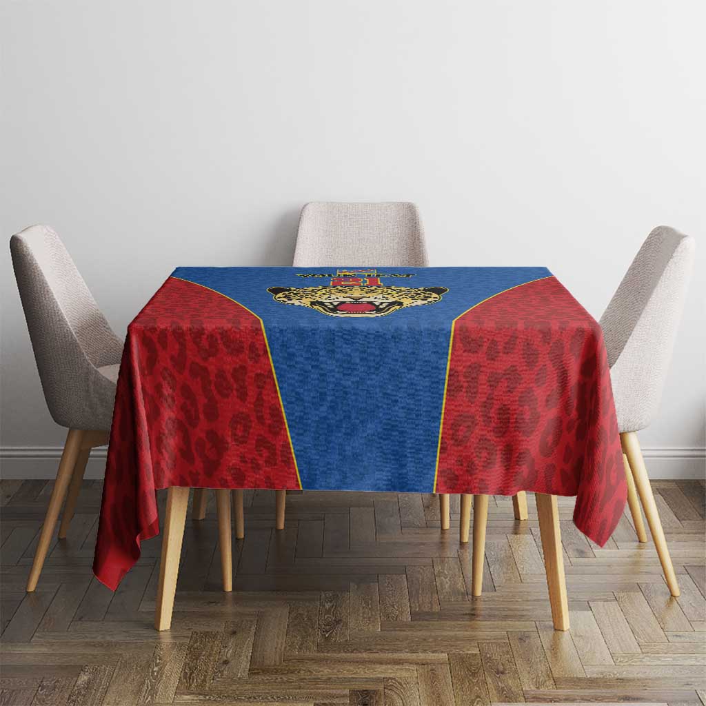 DR Congo Football Custom Tablecloth Blue Leopard Skin Pattern - Wonder Print Shop