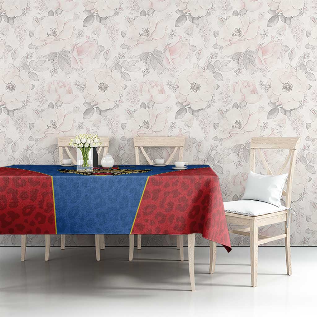 DR Congo Football Custom Tablecloth Blue Leopard Skin Pattern - Wonder Print Shop