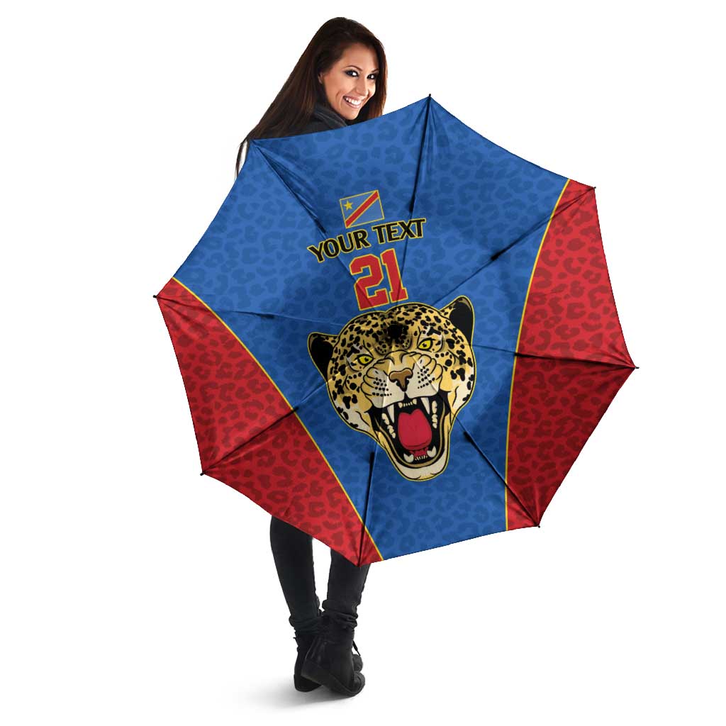 Africa DR Congo Football Custom Umbrella Blue Leopard Skin Pattern