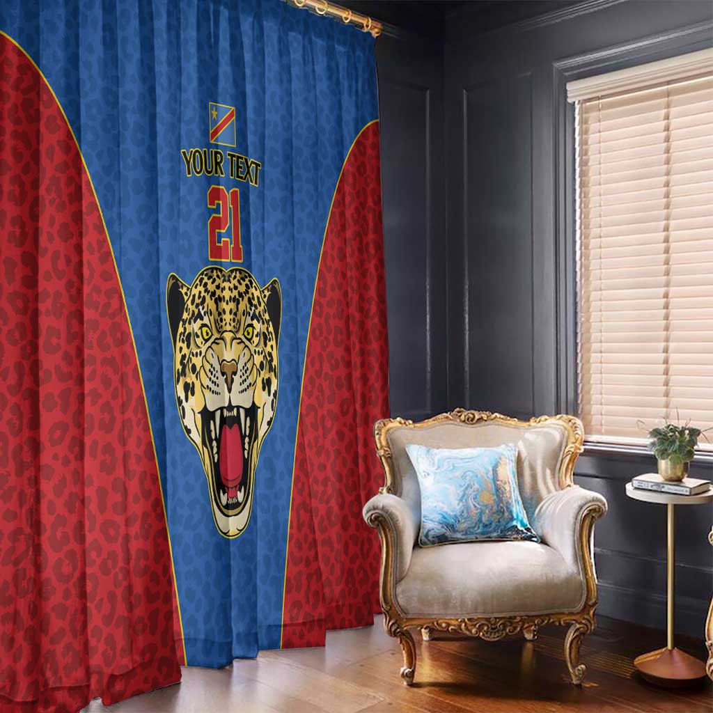 DR Congo Football Custom Window Curtain Blue Leopard Skin Pattern - Wonder Print Shop