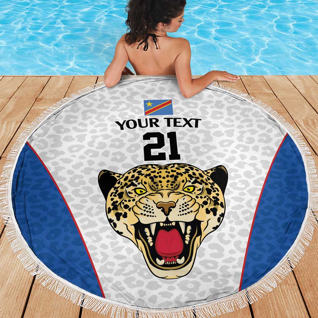 DR Congo Football Custom Beach Blanket White Leopard Skin Pattern - Wonder Print Shop