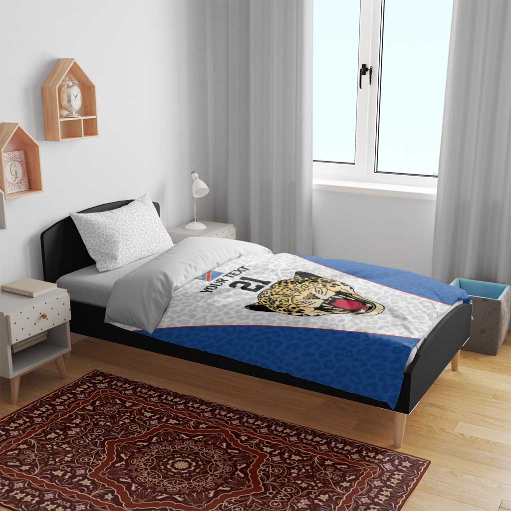 DR Congo Football Custom Bedding Set White Leopard Skin Pattern - Wonder Print Shop