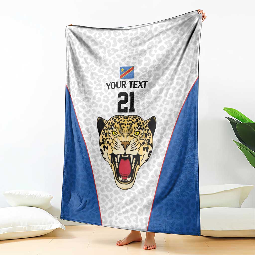DR Congo Football Custom Blanket White Leopard Skin Pattern - Wonder Print Shop