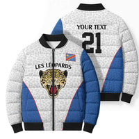 Africa DR Congo Football Custom Bomber Puffer Jacket White Leopard Skin Pattern