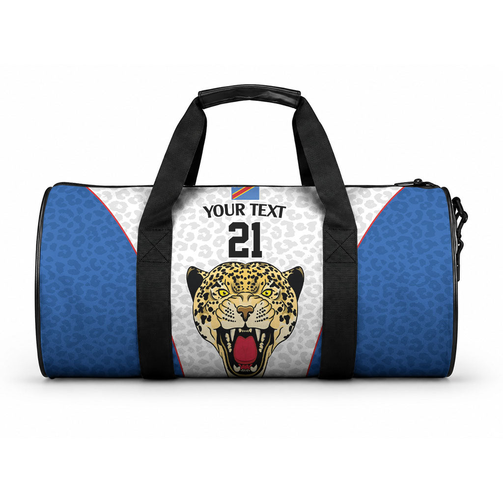 Africa DR Congo Football Custom Duffle Bag White Leopard Skin Pattern