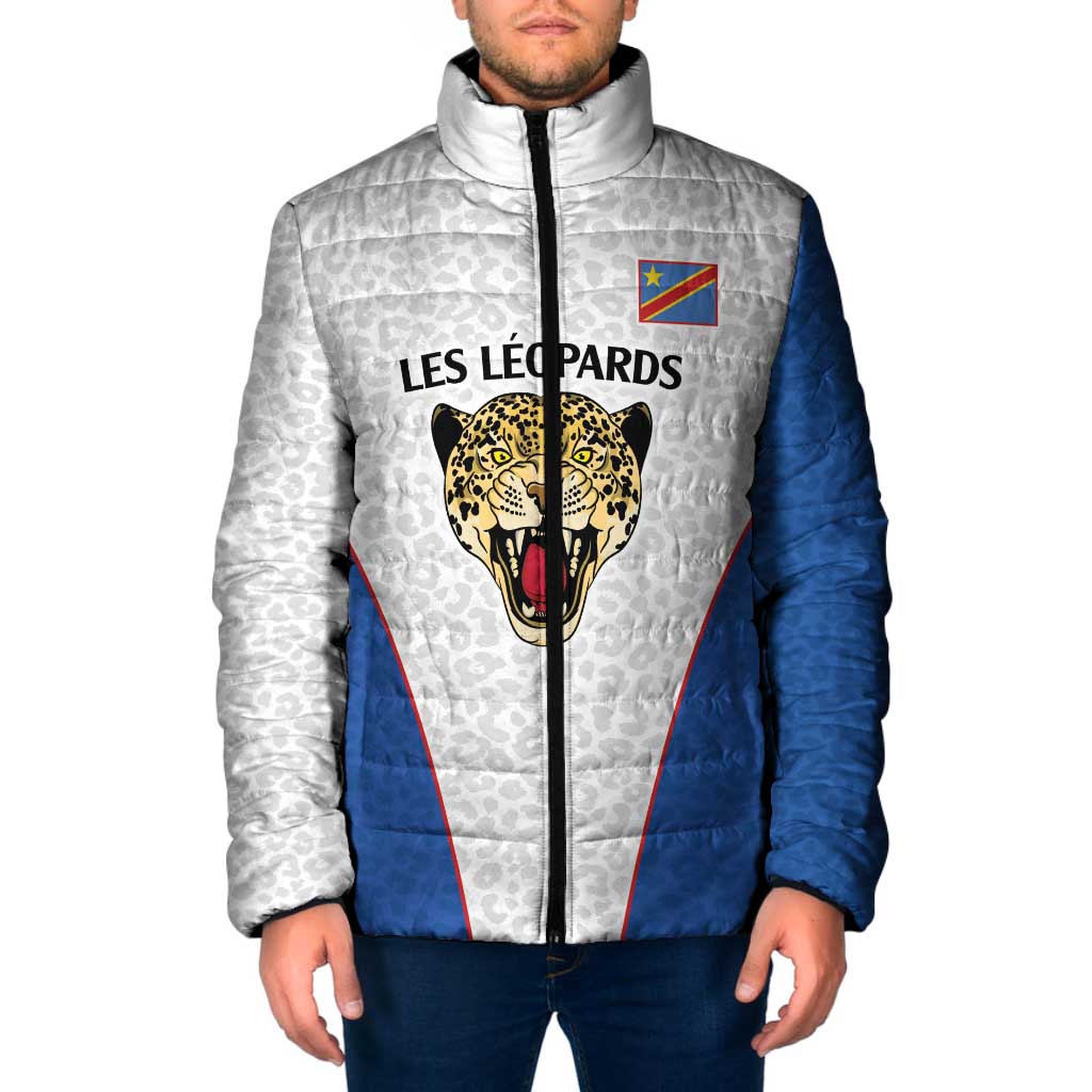 Africa DR Congo Football Custom Padded Jacket White Leopard Skin Pattern