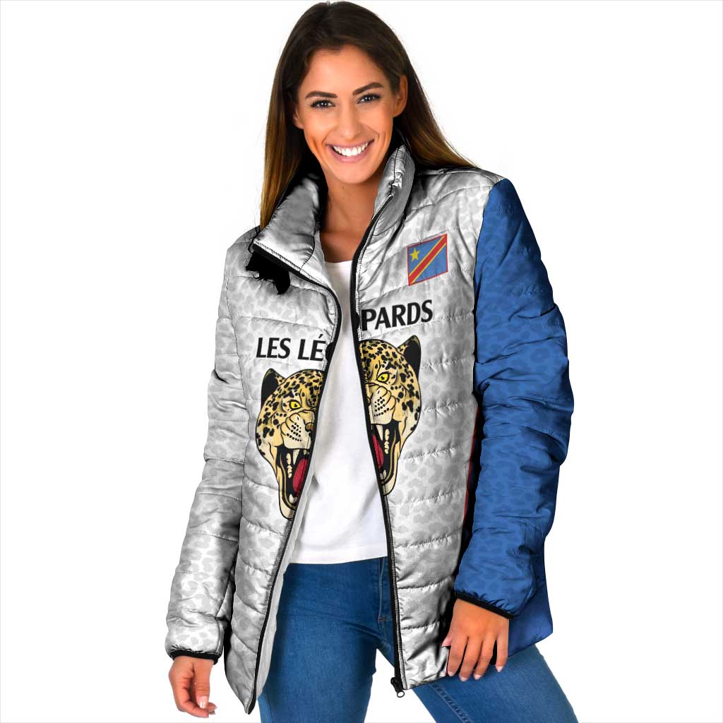 Africa DR Congo Football Custom Padded Jacket White Leopard Skin Pattern