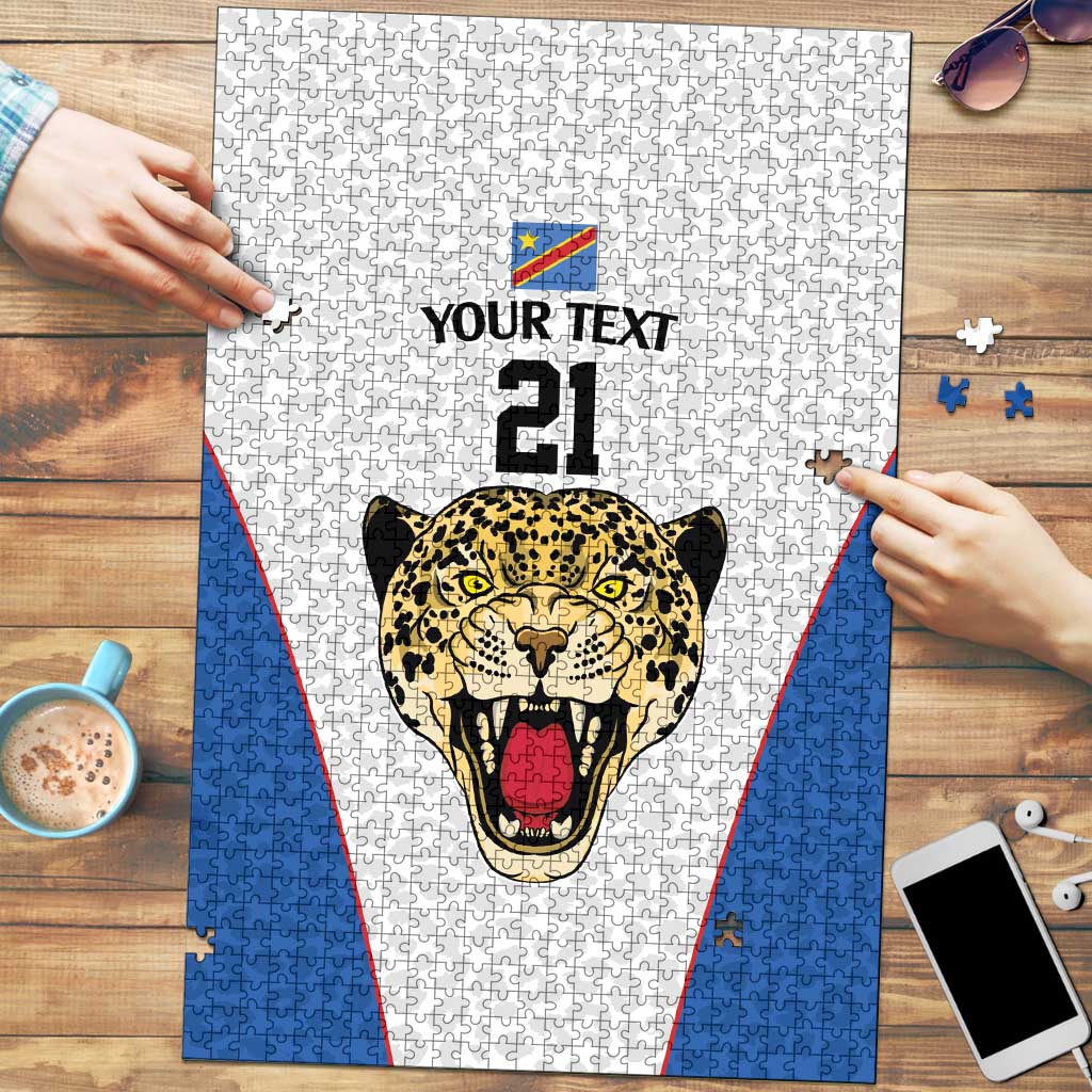 Africa DR Congo Football Custom Puzzle White Leopard Skin Pattern