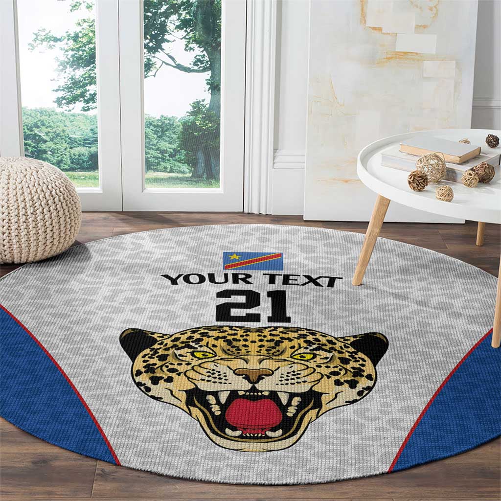 DR Congo Football Custom Round Carpet White Leopard Skin Pattern - Wonder Print Shop