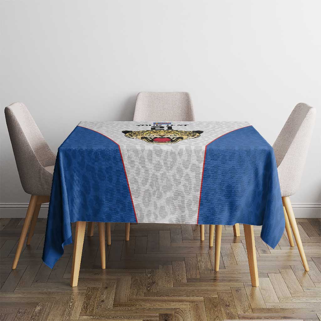 DR Congo Football Custom Tablecloth White Leopard Skin Pattern - Wonder Print Shop