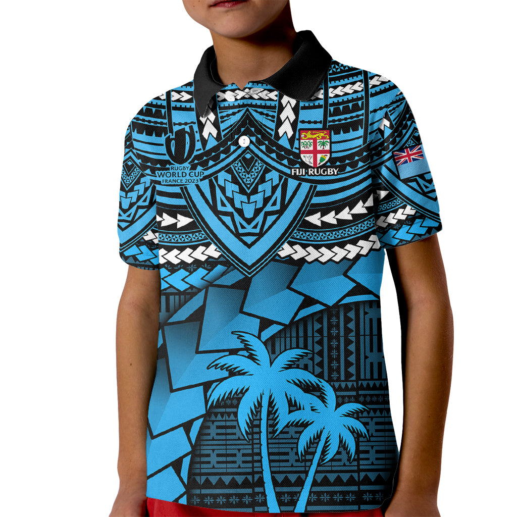 Custom Fiji Rugby Kid Polo Shirt Go Fijian Tapa Arty with World Cup Vibe - Wonder Print Shop