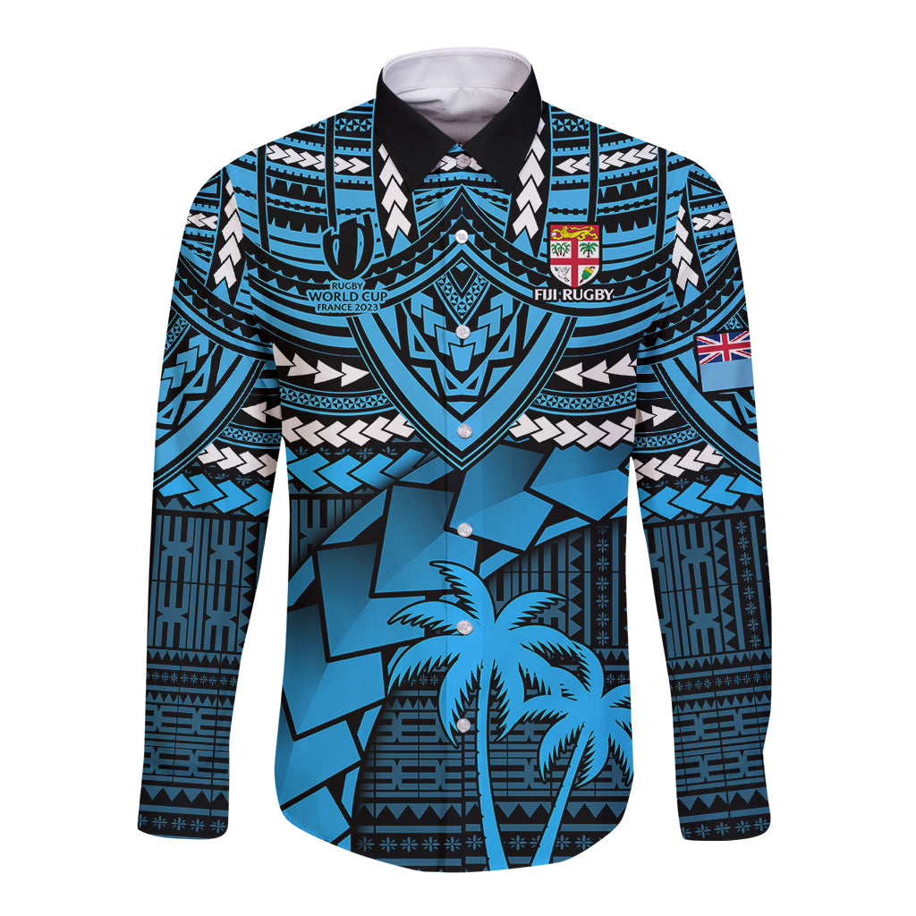 Custom Fiji Rugby Long Sleeve Button Shirt Go Fijian Tapa Arty with World Cup Vibe - Wonder Print Shop