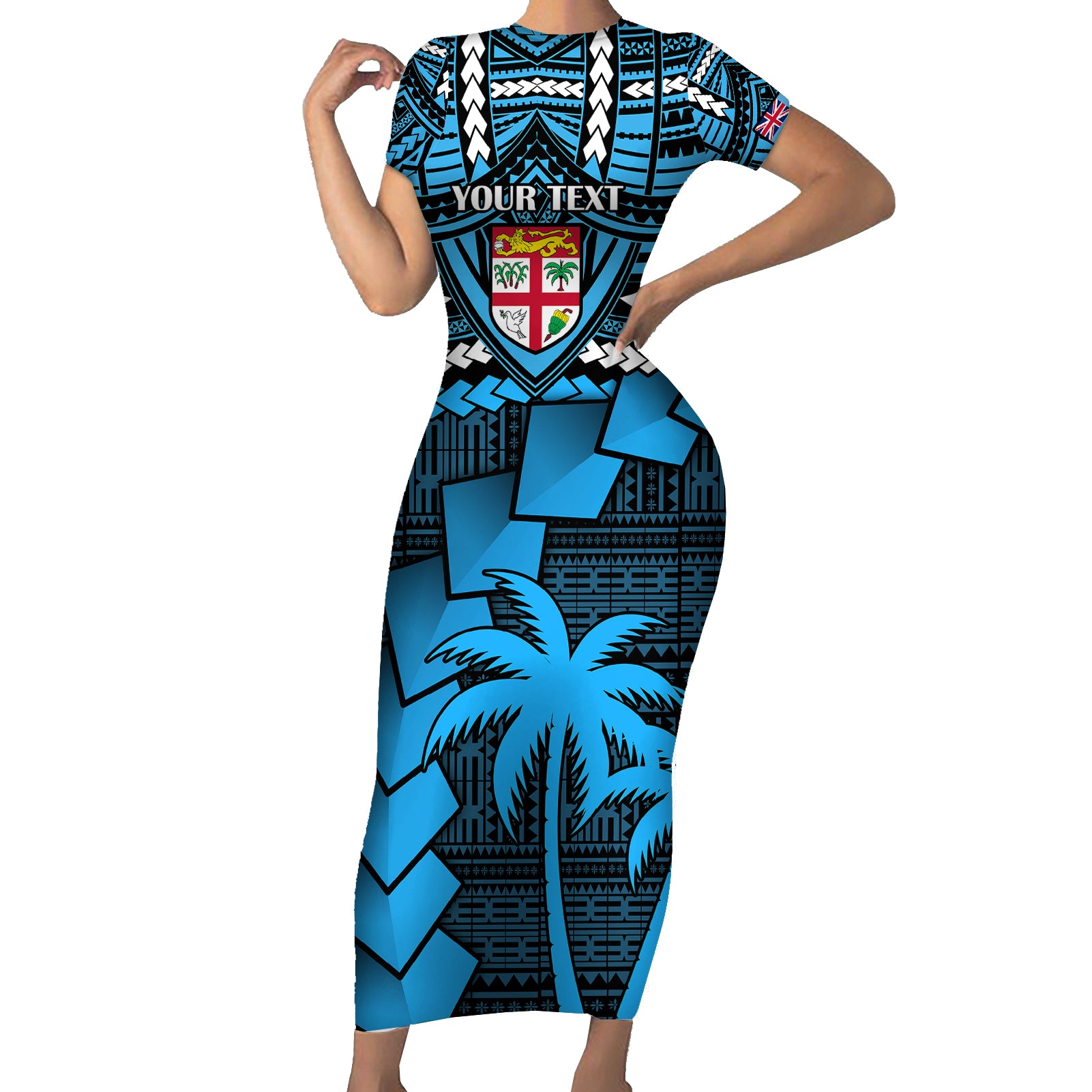 Custom Fiji Rugby Short Sleeve Bodycon Dress Go Fijian Tapa Arty with World Cup Vibe - Wonder Print Shop