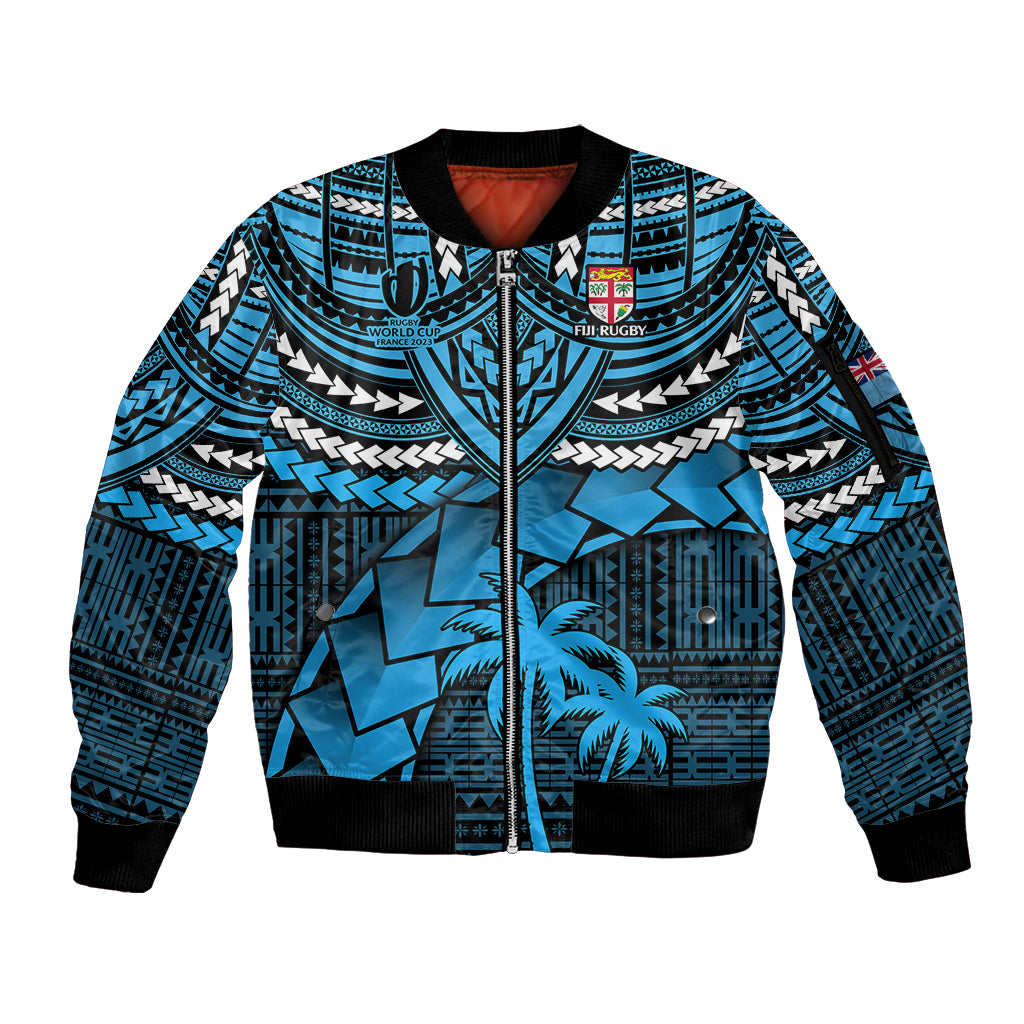 Custom Fiji Rugby Sleeve Zip Bomber Jacket Go Fijian Tapa Arty with World Cup Vibe - Wonder Print Shop