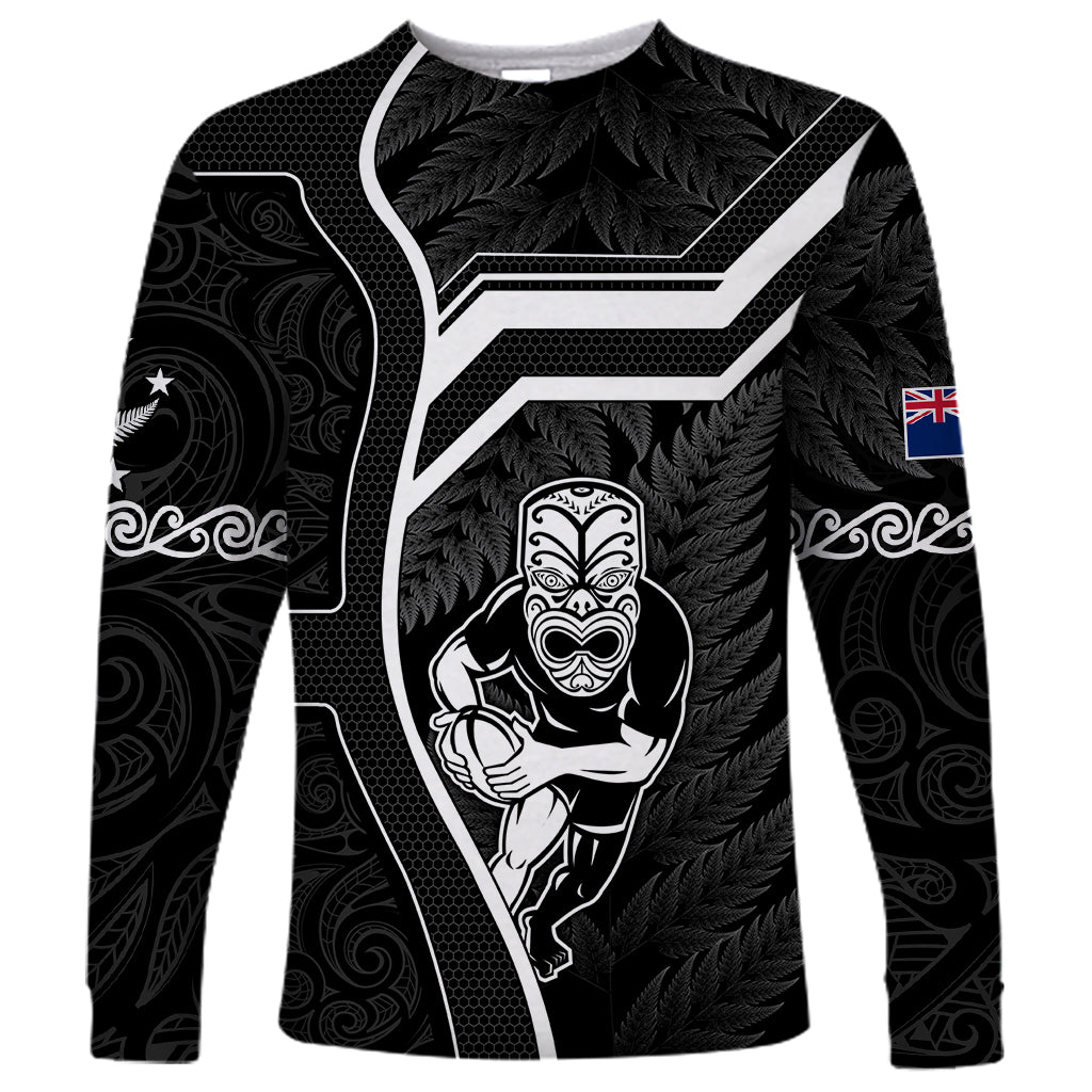 New Zealand Aotearoa Rugby Long Sleeve Shirt Black Fern Maori Tribal Sporty Style - Wonder Print Shop