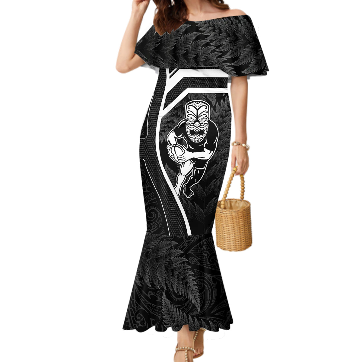 New Zealand Aotearoa Rugby Mermaid Dress Black Fern Maori Tribal Sporty Style - Wonder Print Shop