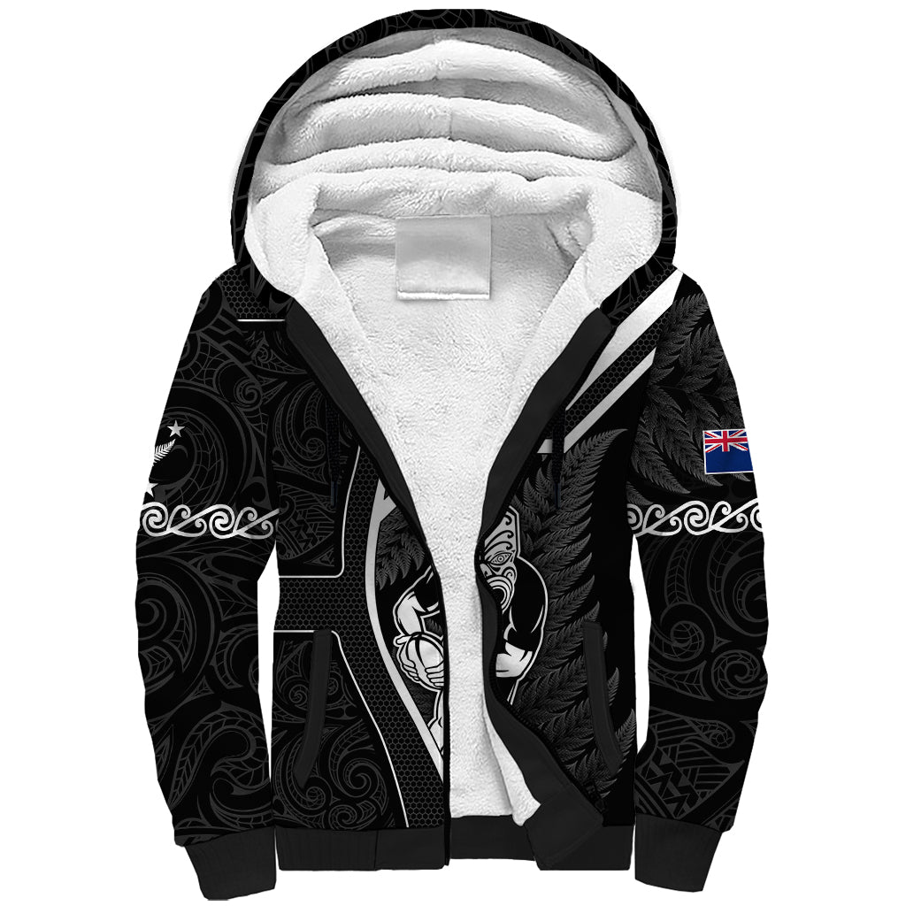 New Zealand Aotearoa Rugby Sherpa Hoodie Black Fern Maori Tribal Sporty Style - Wonder Print Shop