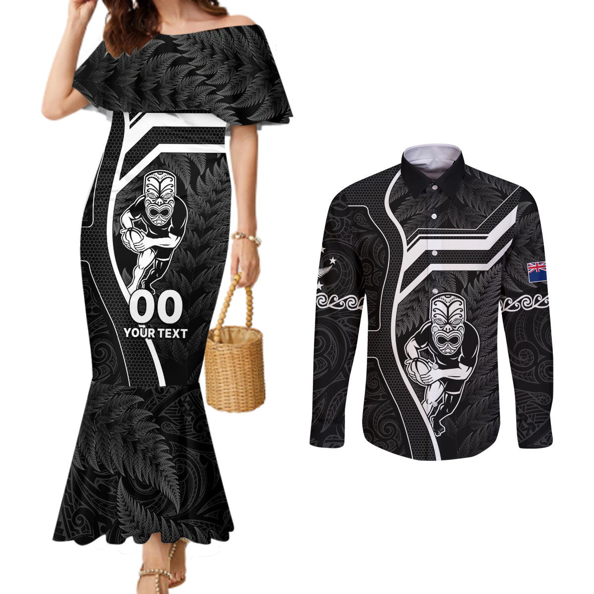 custom-new-zealand-aotearoa-rugby-couples-matching-mermaid-dress-and-long-sleeve-button-shirts-black-fern-maori-tribal-sporty-style