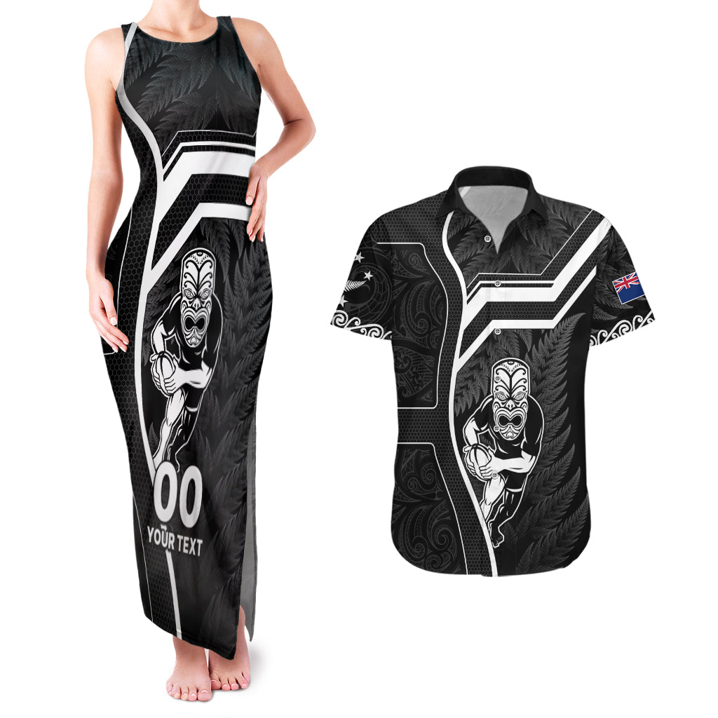 Custom New Zealand Aotearoa Rugby Couples Matching Tank Maxi Dress and Hawaiian Shirt Black Fern Maori Tribal Sporty Style LT9 - Wonder Print Shop