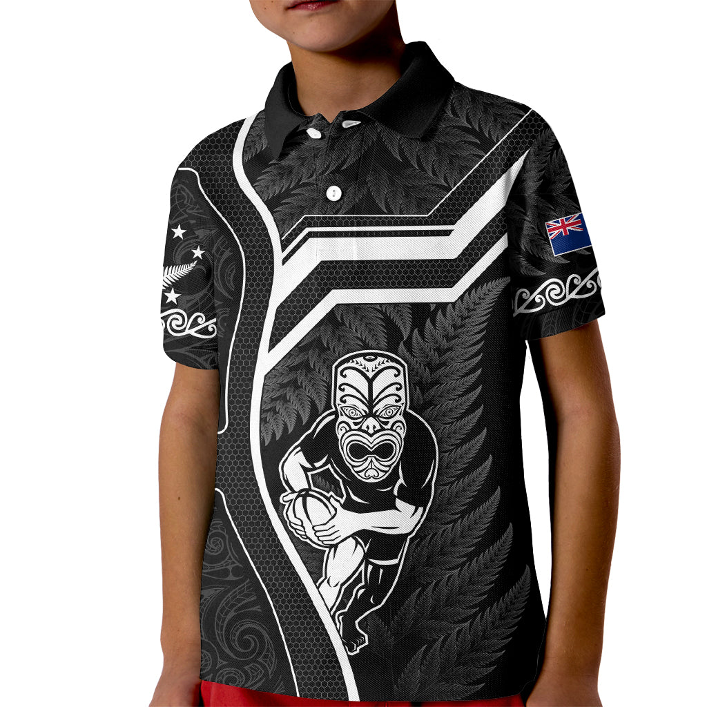 Custom New Zealand Aotearoa Rugby Kid Polo Shirt Black Fern Maori Tribal Sporty Style - Wonder Print Shop